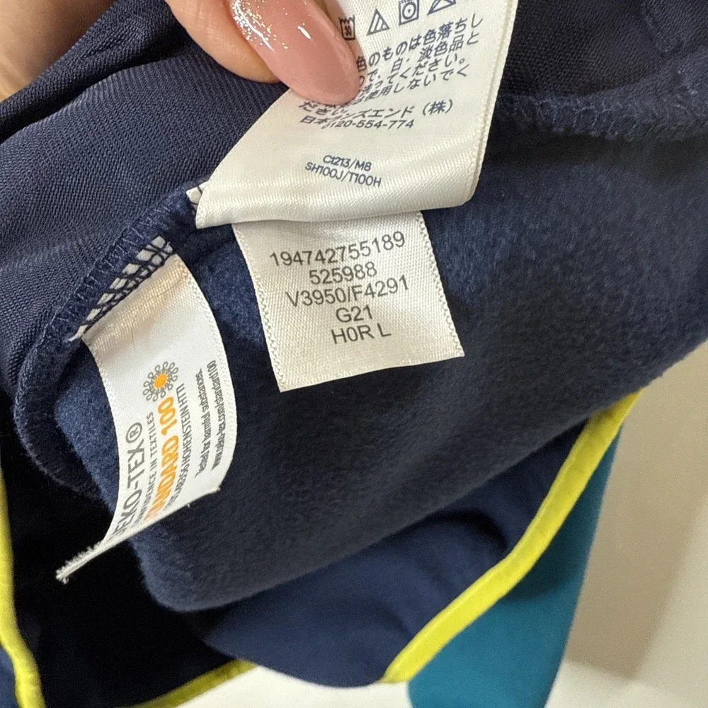 Lands' End Fleece T 1/4 Snap Pullover Men's L‎ Blue Yellow Color Block Popover